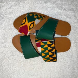 Double Strap Solid Green & Kente