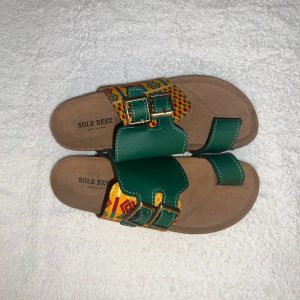 Buckled Solid Green & Yellow Kente w/ Single Toe-strap