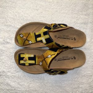 Black & Yellow Cowrie Fabric w/ Yellow Leather Accents